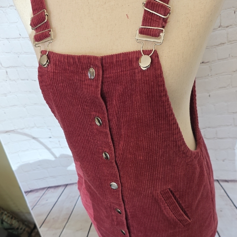 Harper Heritage Corduroy Pinafore Overall Dress‎ Maroon Burgundy S - Picture 3 of 6